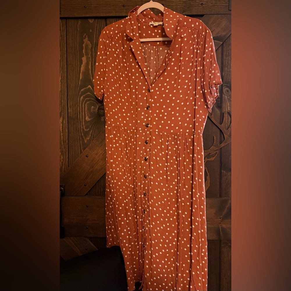 Orange- more like a mauve Polka Dot Button-Up Dress